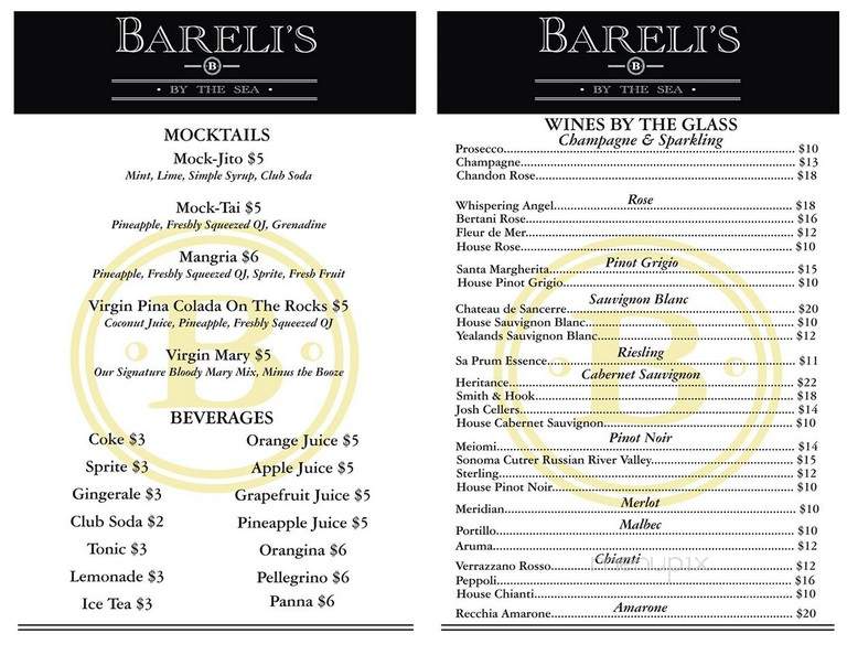 Bareli's By the Sea - Spring Lake, NJ menu_pic