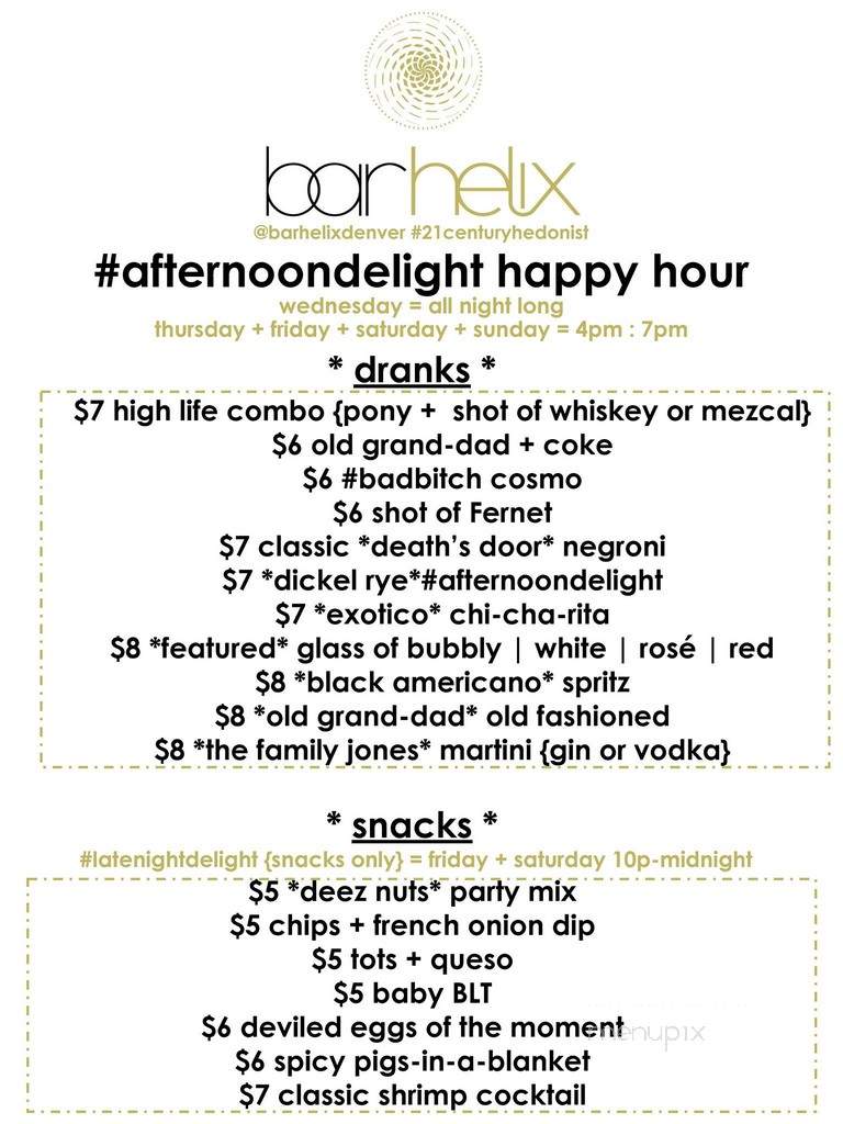 Bar Helix - Denver, CO menu_pic