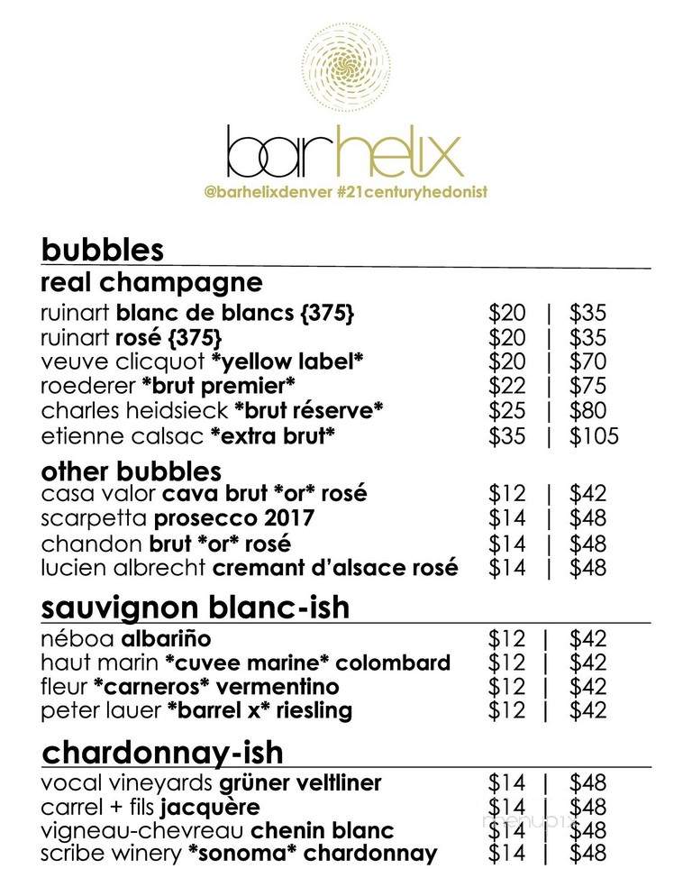 Bar Helix - Denver, CO menu_pic