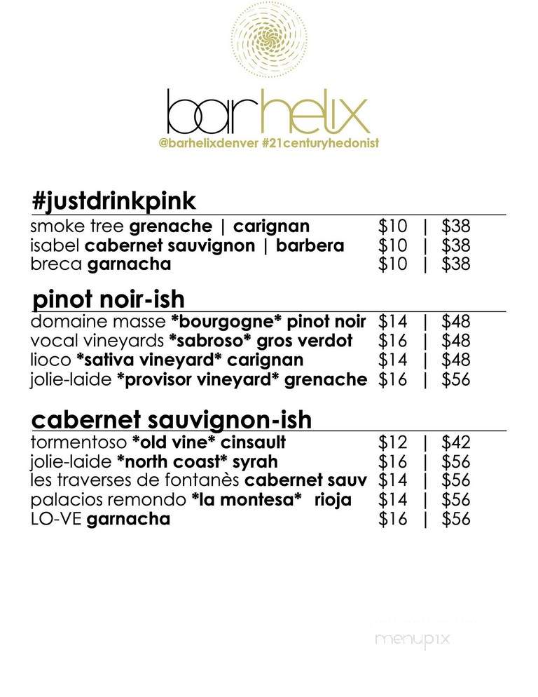Bar Helix - Denver, CO menu_pic