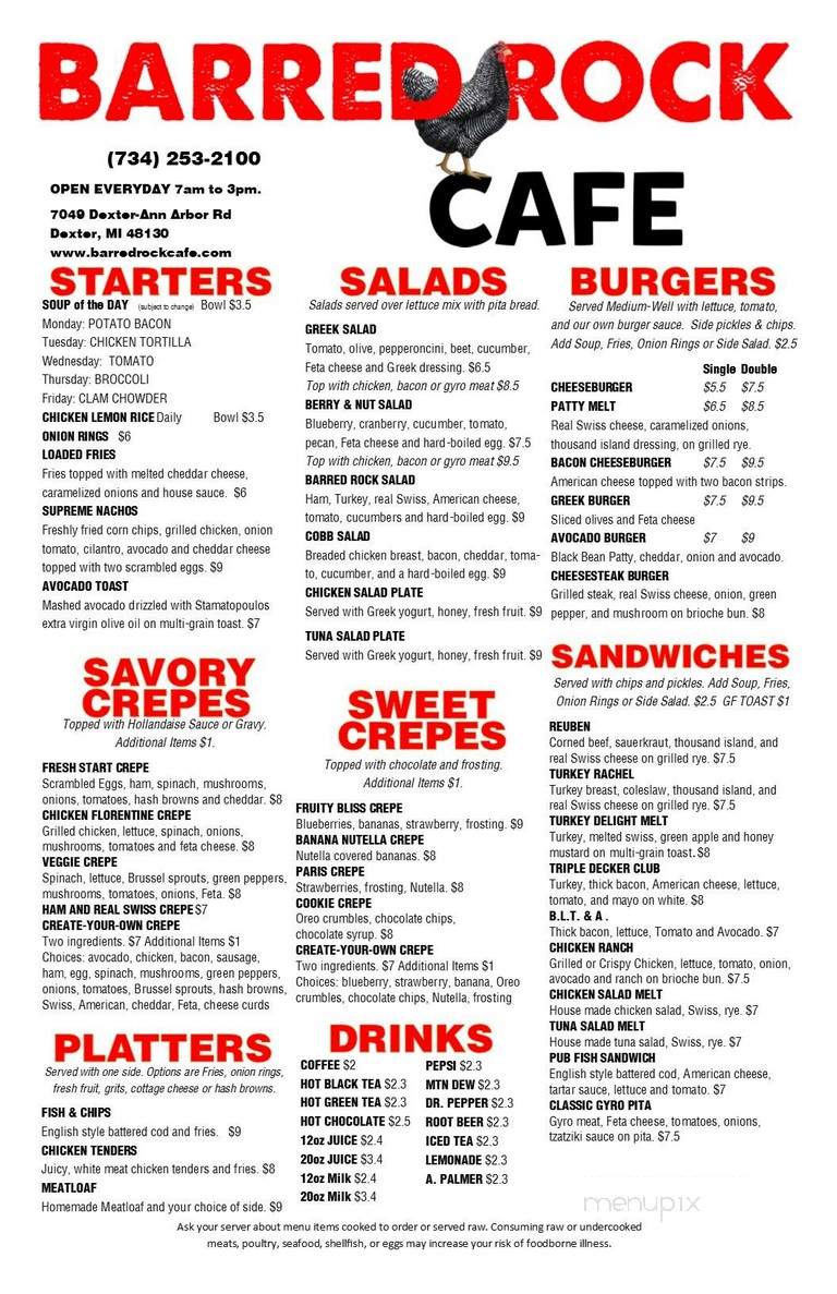 Barred Rock Cafe - Dexter, MI menu_pic