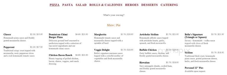 Bella Pizza - Bronx, NY menu_pic