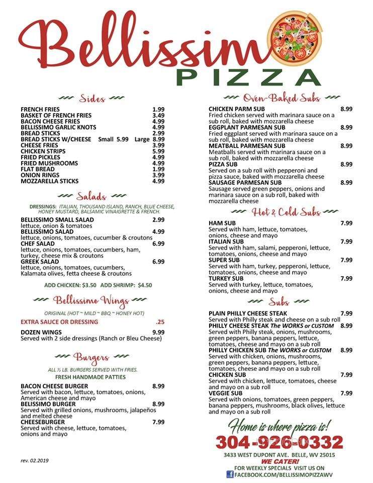 Bellissimo pizza - Belle, WV menu_pic