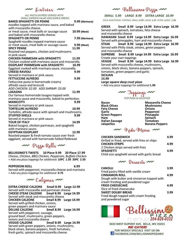 Bellissimo pizza - Belle, WV menu_pic