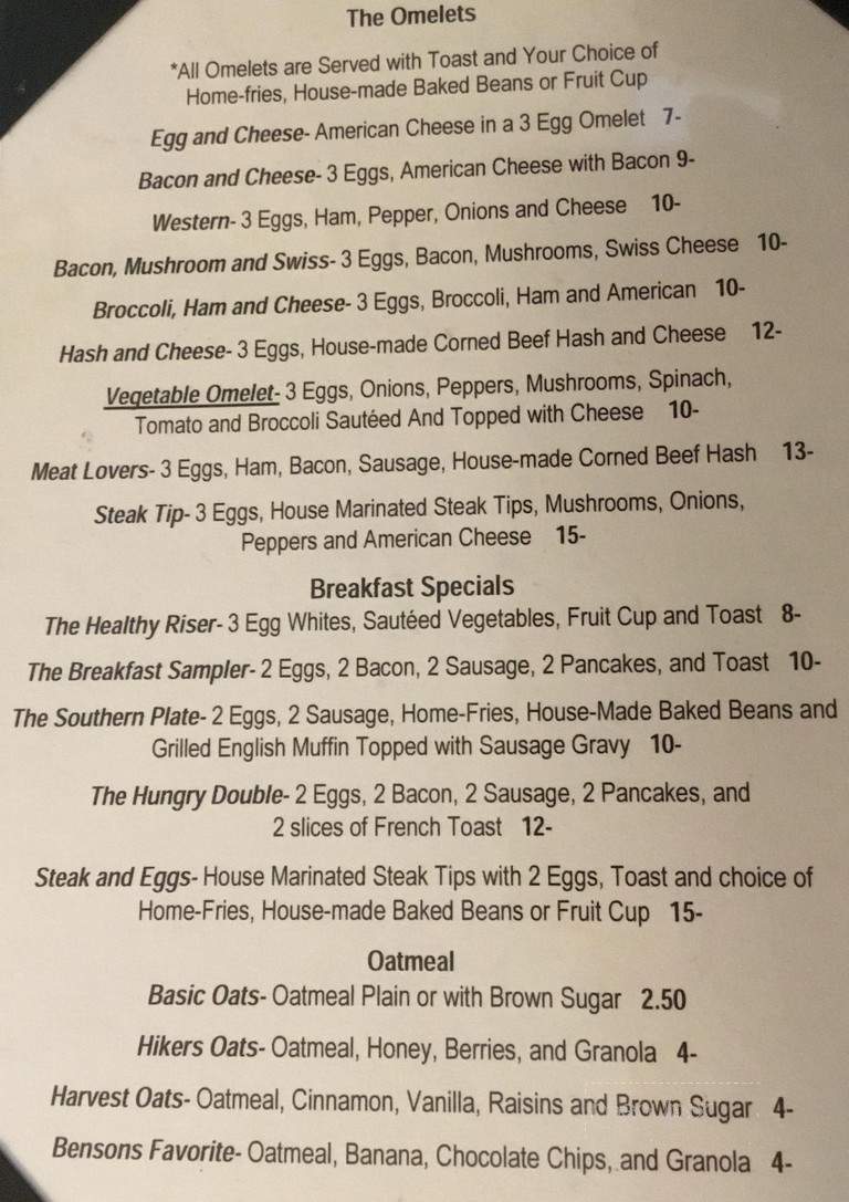 Benson's Cafe - Fremont, NH menu_pic