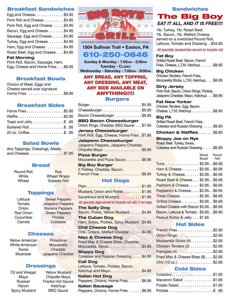 Big Boys Grill - Easton, PA menu_pic