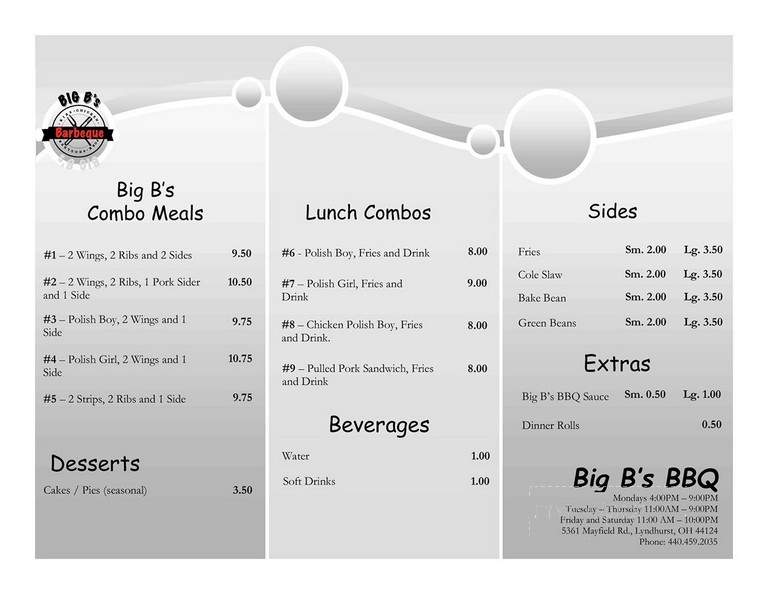 Big B's Bar-B-Que - Lyndhurst, OH menu_pic