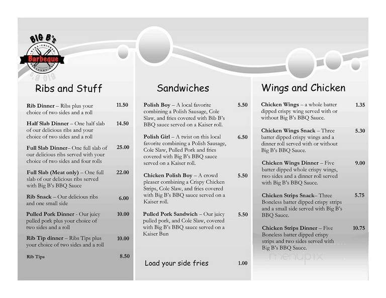 Big B's Bar-B-Que - Lyndhurst, OH menu_pic