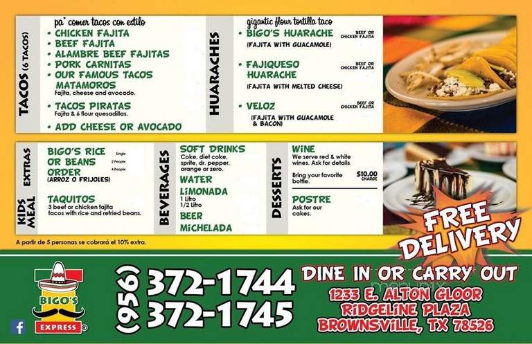 Bigo's Express - Brownsville, TX menu_pic