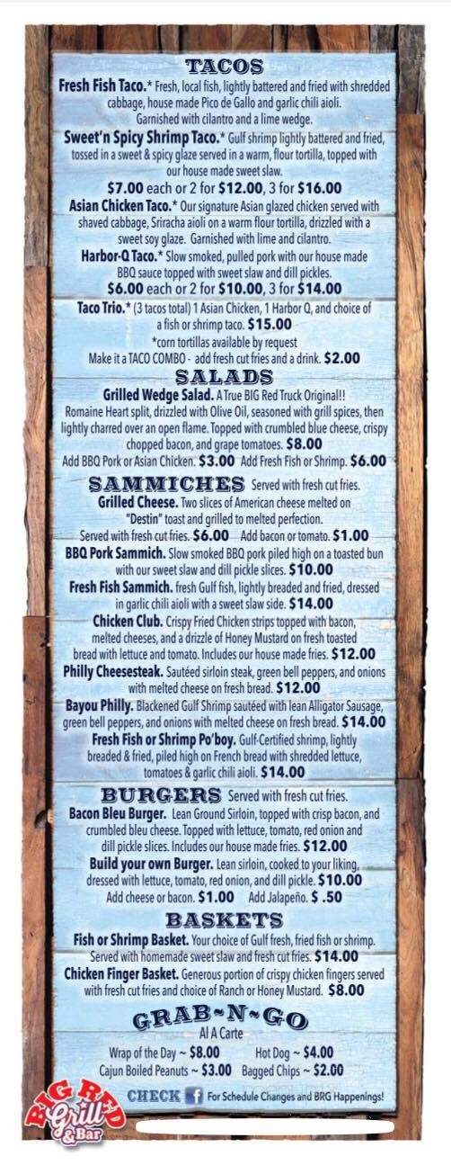 BIG Red Grill - Destin, FL menu_pic