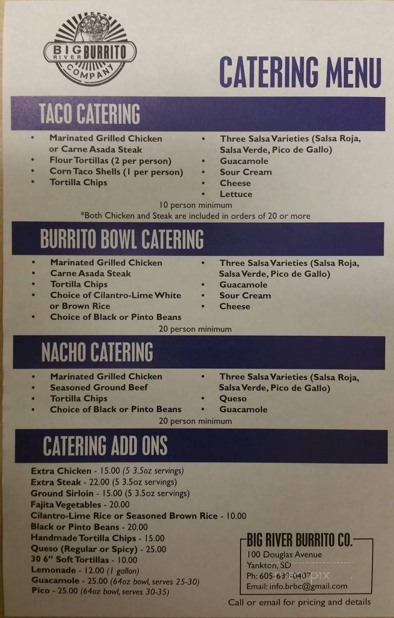 Big River Burrito Company - Yankton, SD menu_pic
