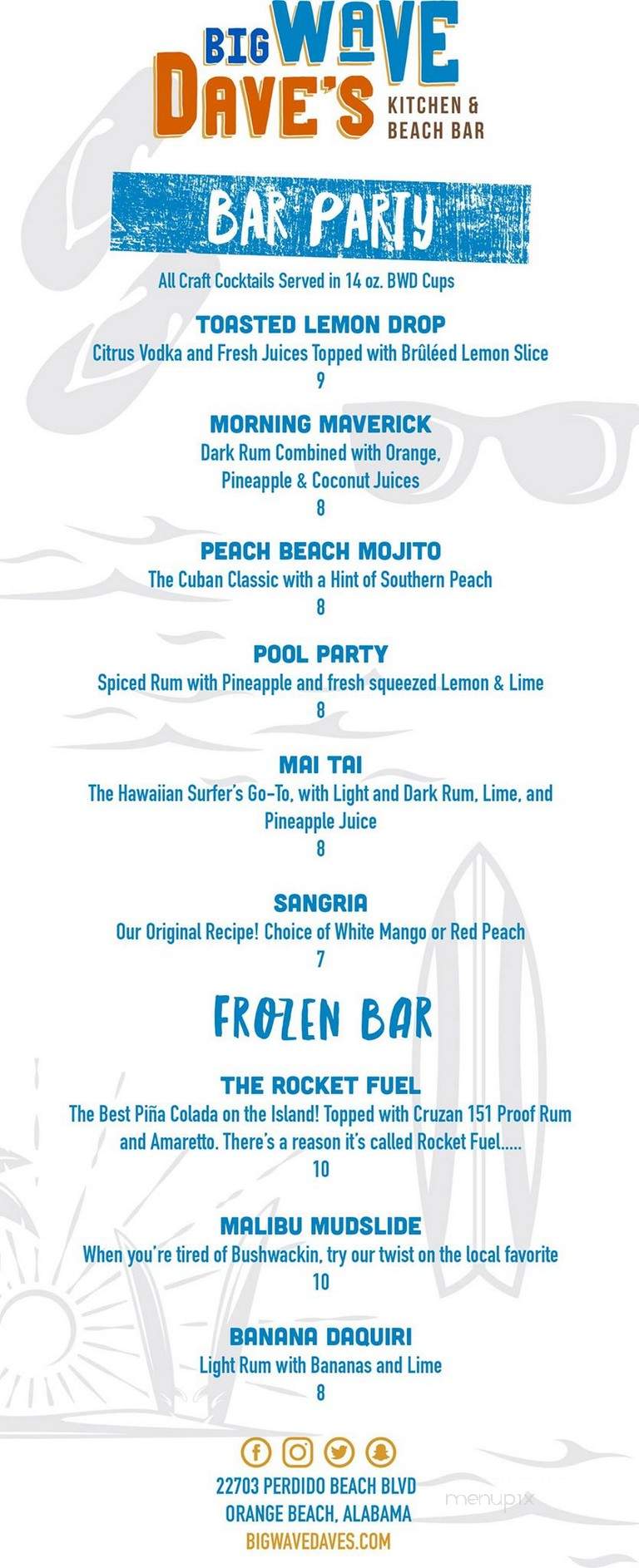 Big Wave Dave's Kitchen & Beach Bar - Orange Beach, AL menu_pic