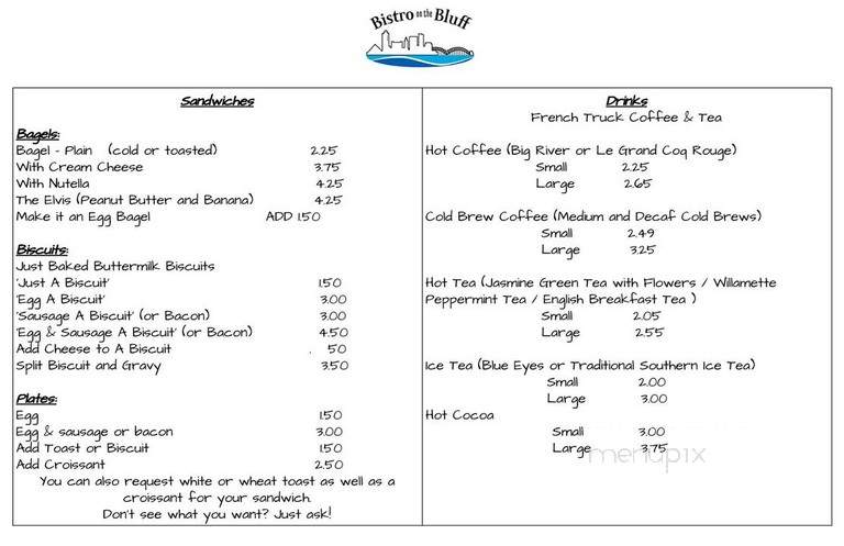 Bistro On The Bluff - Memphis, TN menu_pic