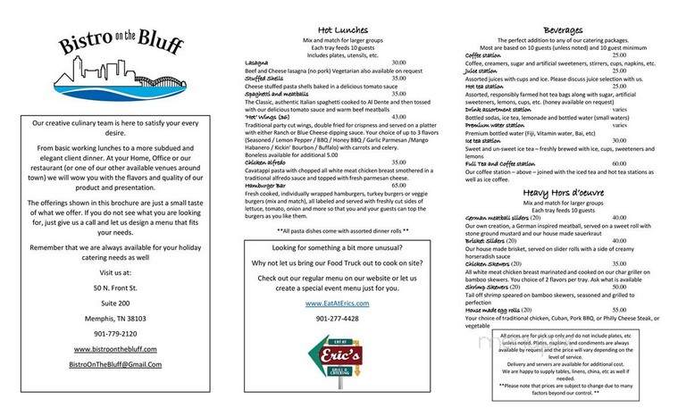 Bistro On The Bluff - Memphis, TN menu_pic