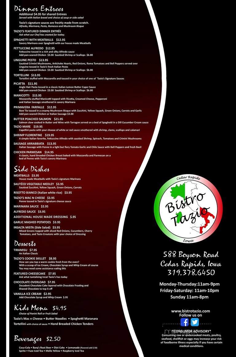 Bistro Tazio - Cedar Rapids, IA menu_pic