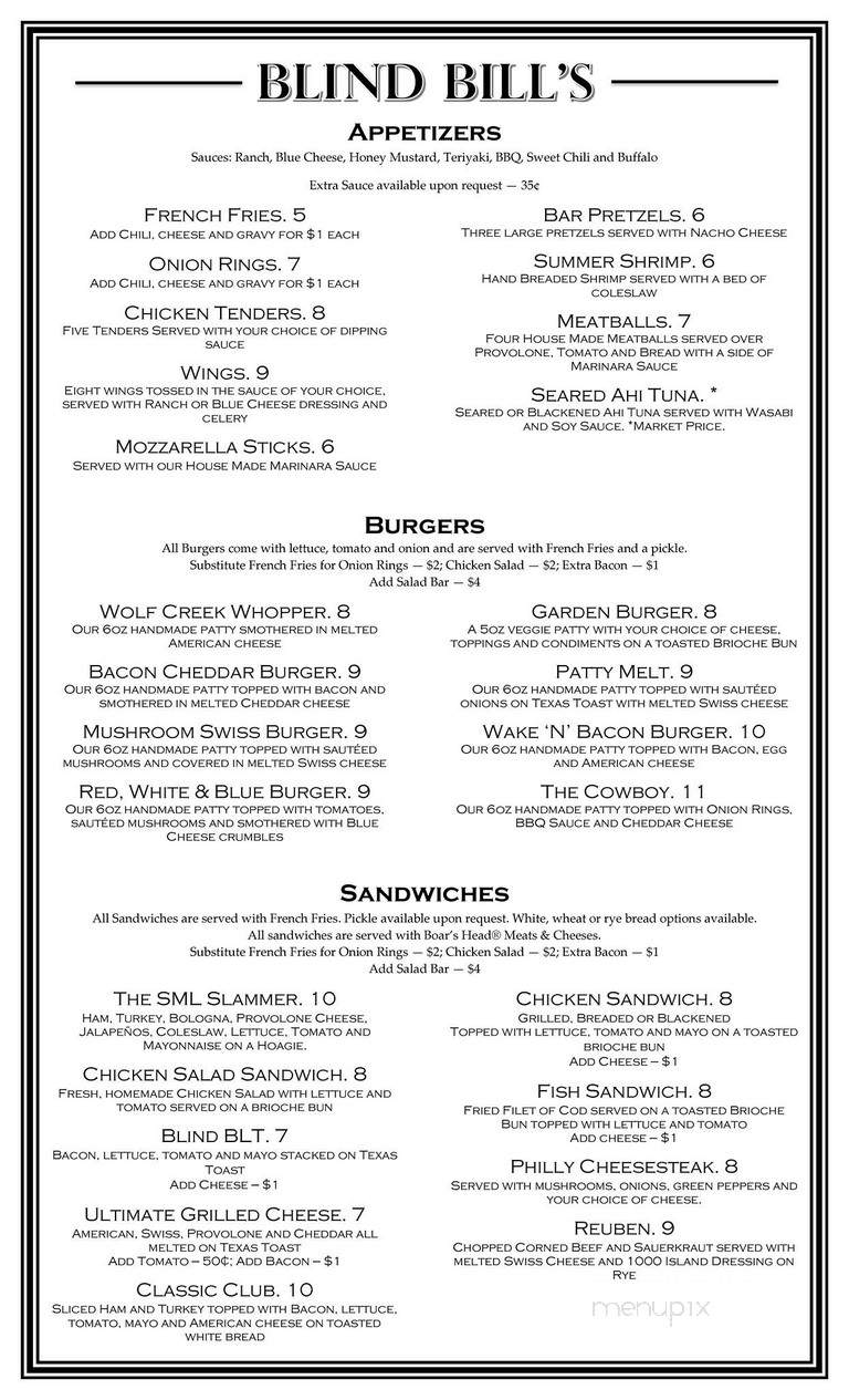 Blind Bill's Restaurant - Moneta, VA menu_pic