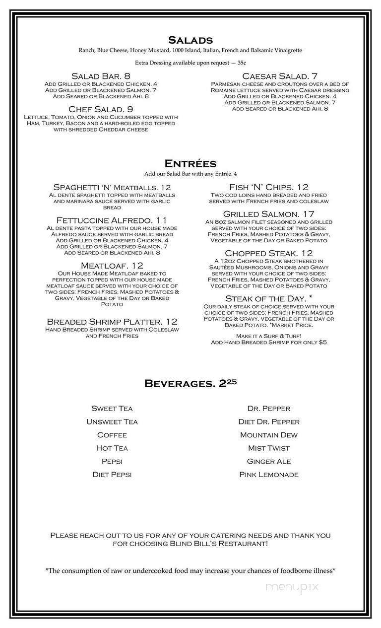 Blind Bill's Restaurant - Moneta, VA menu_pic
