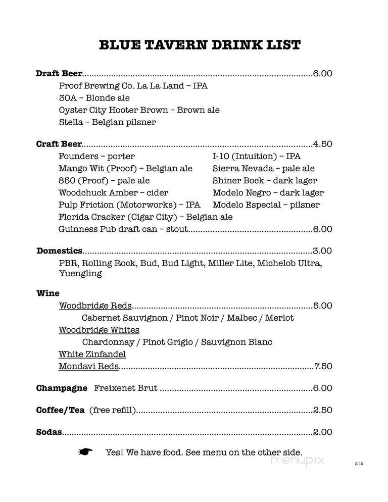 Blue Tavern - Tallahassee, FL menu_pic