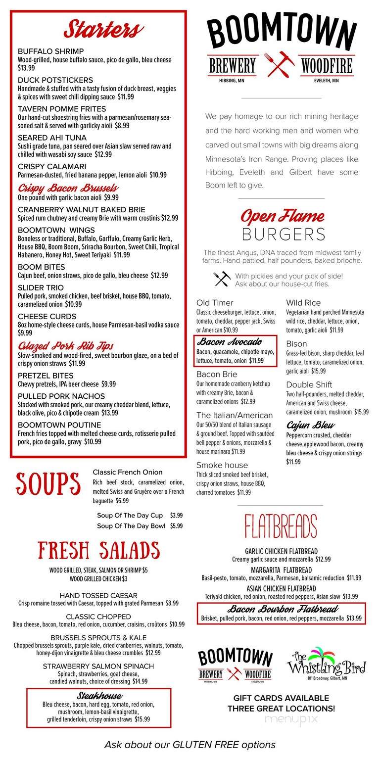 Boomtown Brewery & WoodFire Grill - Hibbing, MN menu_pic