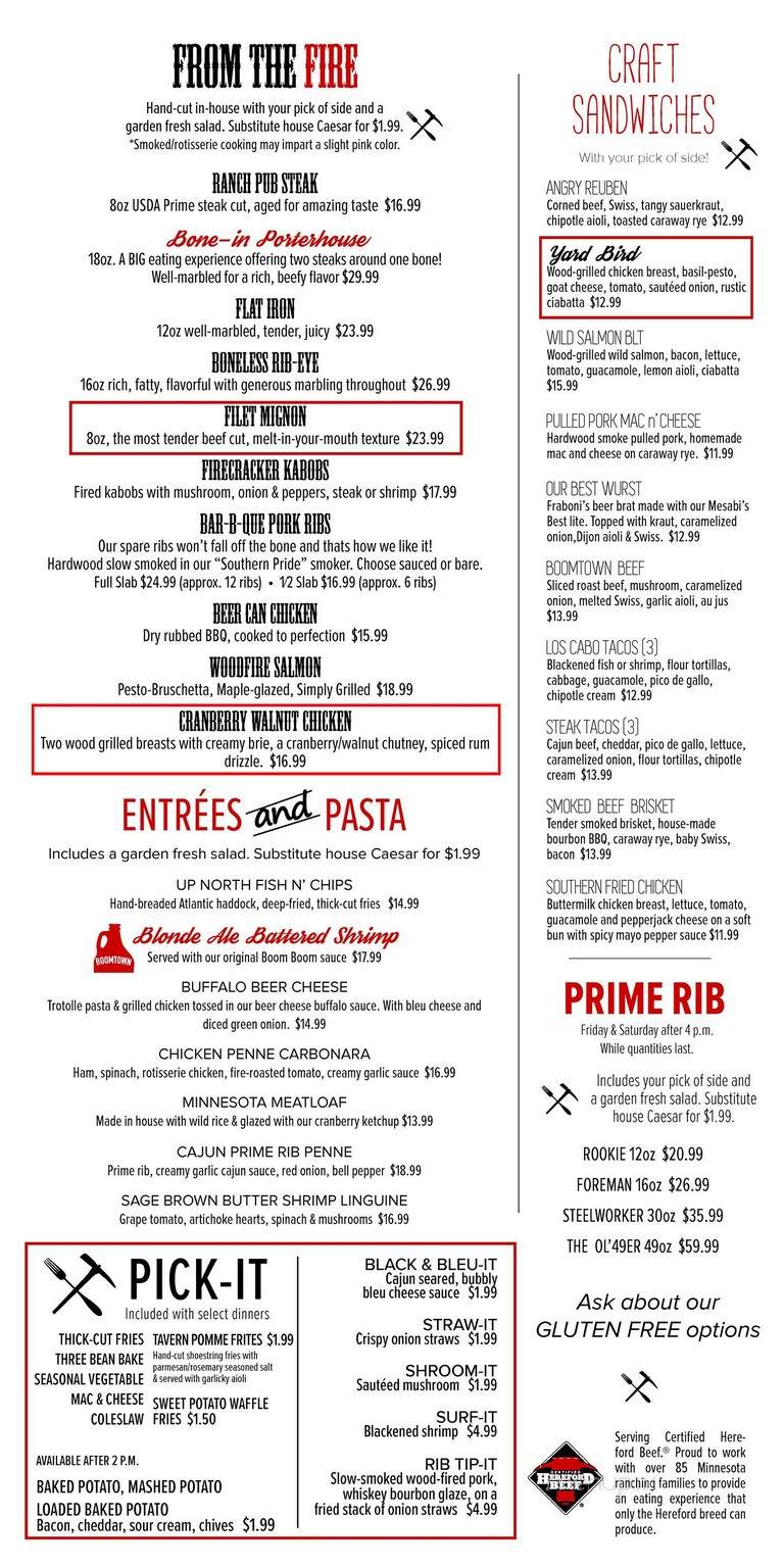 Boomtown Brewery & WoodFire Grill - Hibbing, MN menu_pic