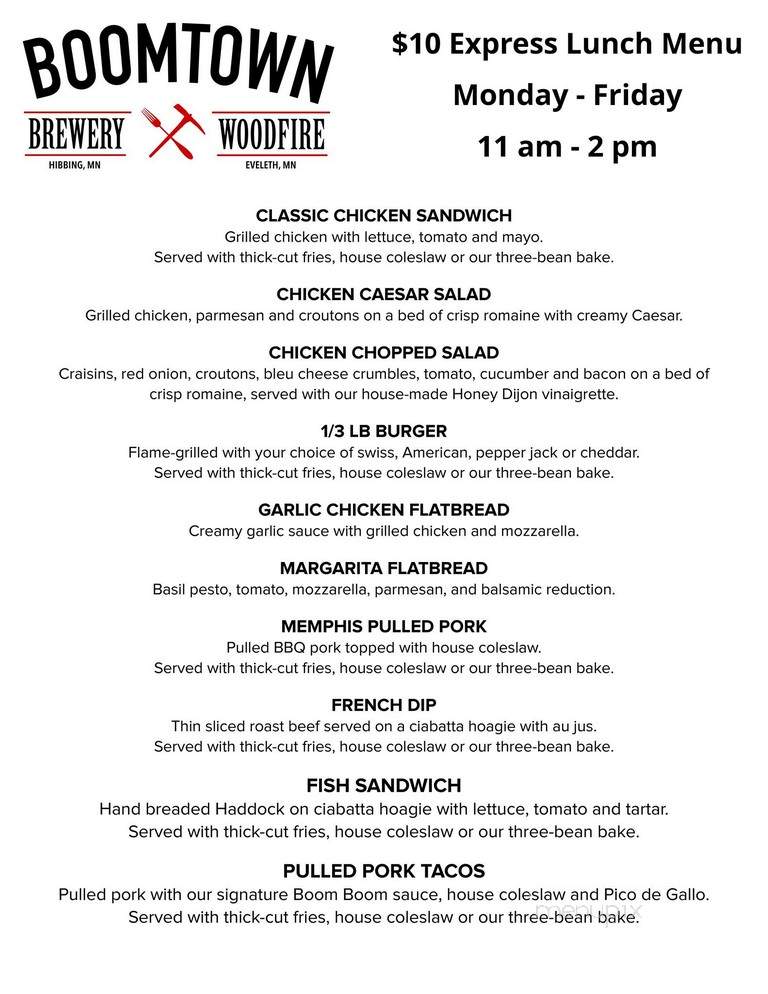 Boomtown Brewery & WoodFire Grill - Hibbing, MN menu_pic