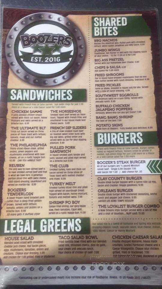 Boozers Bar & Grill - Liberty, MO menu_pic