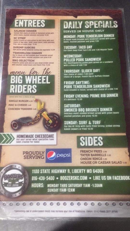 Boozers Bar & Grill - Liberty, MO menu_pic