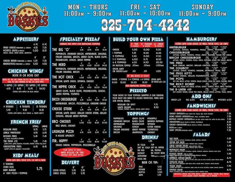 Bosses Pizza Wings & Burgers of Abilene - Abilene, TX menu_pic