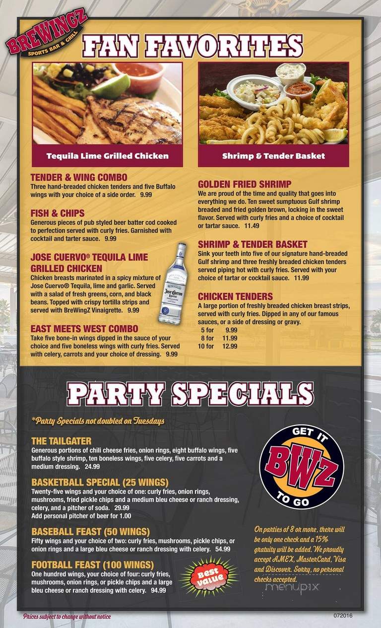 Brewingz Restaurant and Bar - Pearland, TX menu_pic