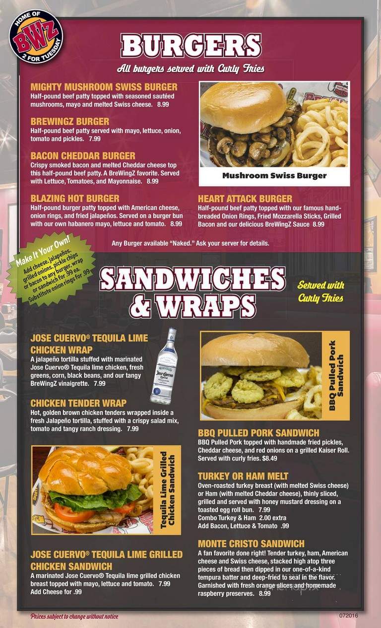 Brewingz Restaurant and Bar - Pearland, TX menu_pic