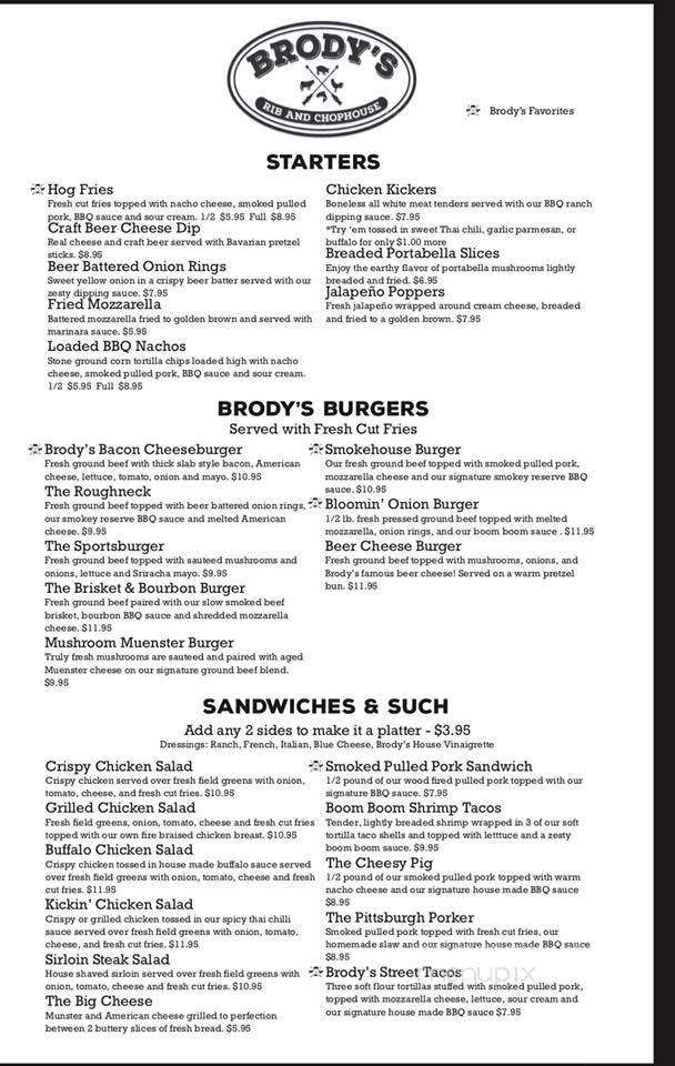 Brody's Rib & Chophouse - Punxsutawney, PA menu_pic