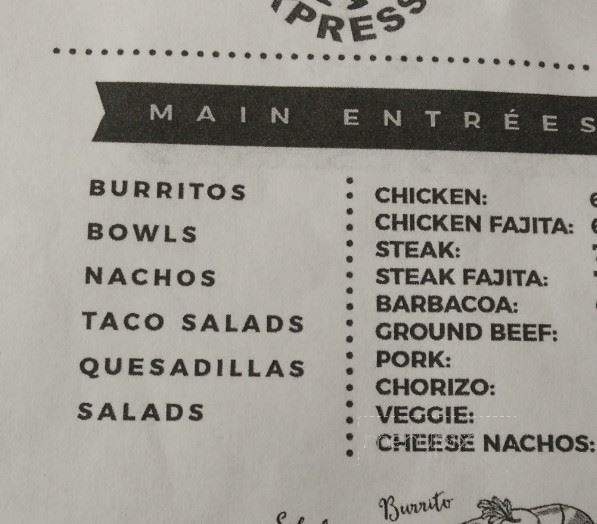 Burrito Xpress - Cleveland, TN menu_pic