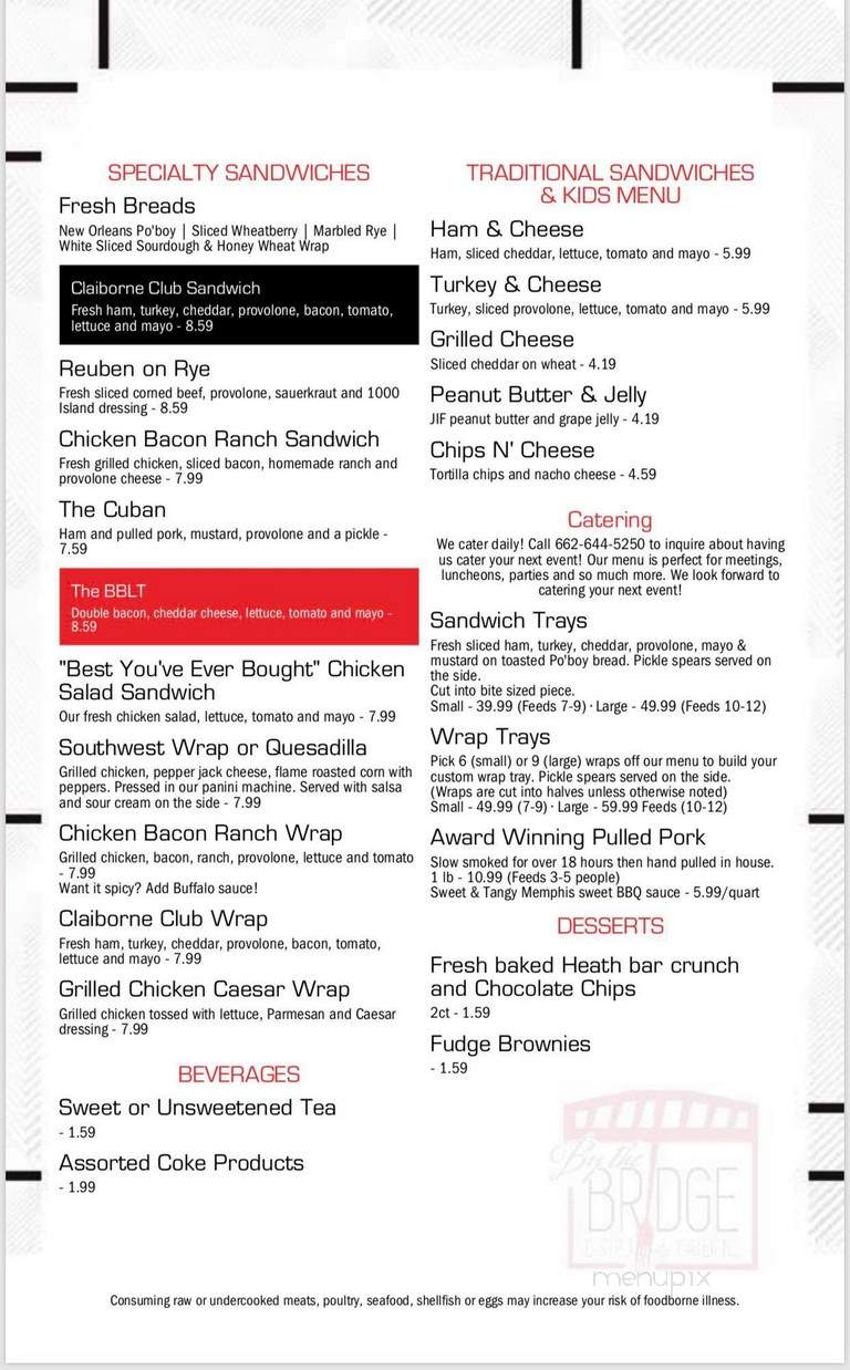 By The Bridge Bistro - Greenwood, MS menu_pic