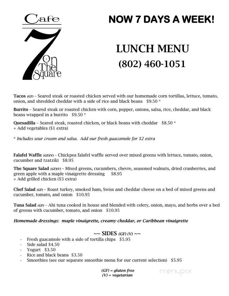 Cafe 7 On the Square - Bellows Falls, VT menu_pic