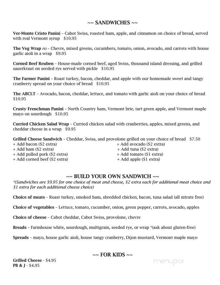 Cafe 7 On the Square - Bellows Falls, VT menu_pic