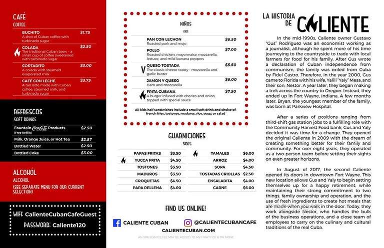 Caliente Cuban Cafe - Fort Wayne, IN menu_pic