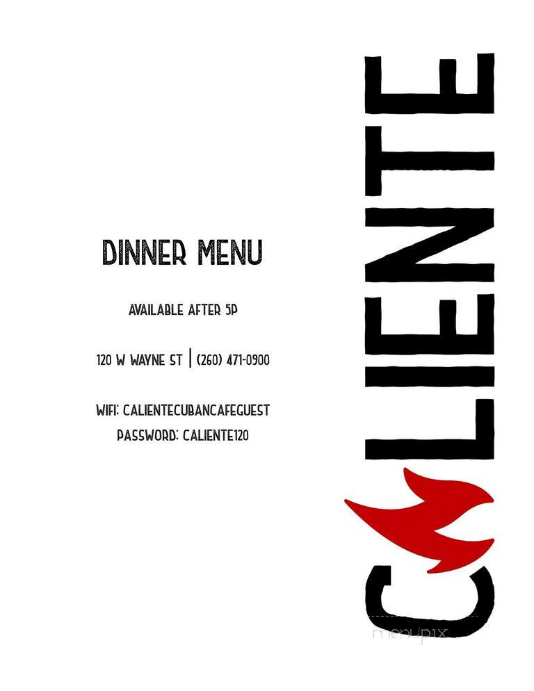 Caliente Cuban Cafe - Fort Wayne, IN menu_pic