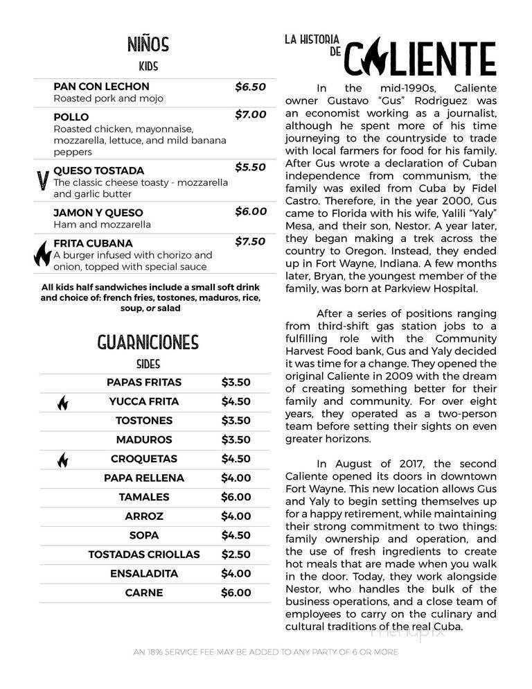 Caliente Cuban Cafe - Fort Wayne, IN menu_pic