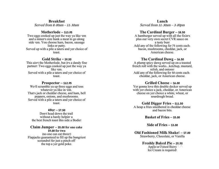 Cardinal Cafe - Bishop, CA menu_pic
