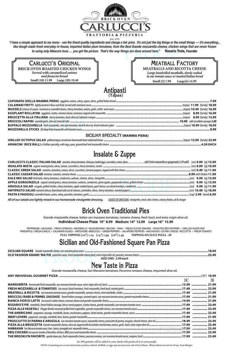 Carlucci's Brick Oven Trattoria & Pizzeria - Pompano Beach, FL menu_pic