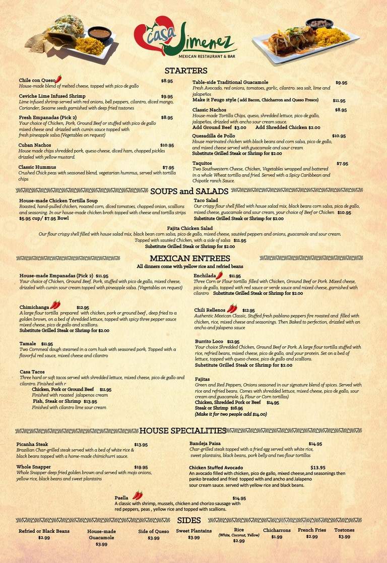 Casa Jimenez - Winter Garden, FL menu_pic