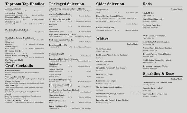 Cat Coras Taproom - Detroit, MI menu_pic