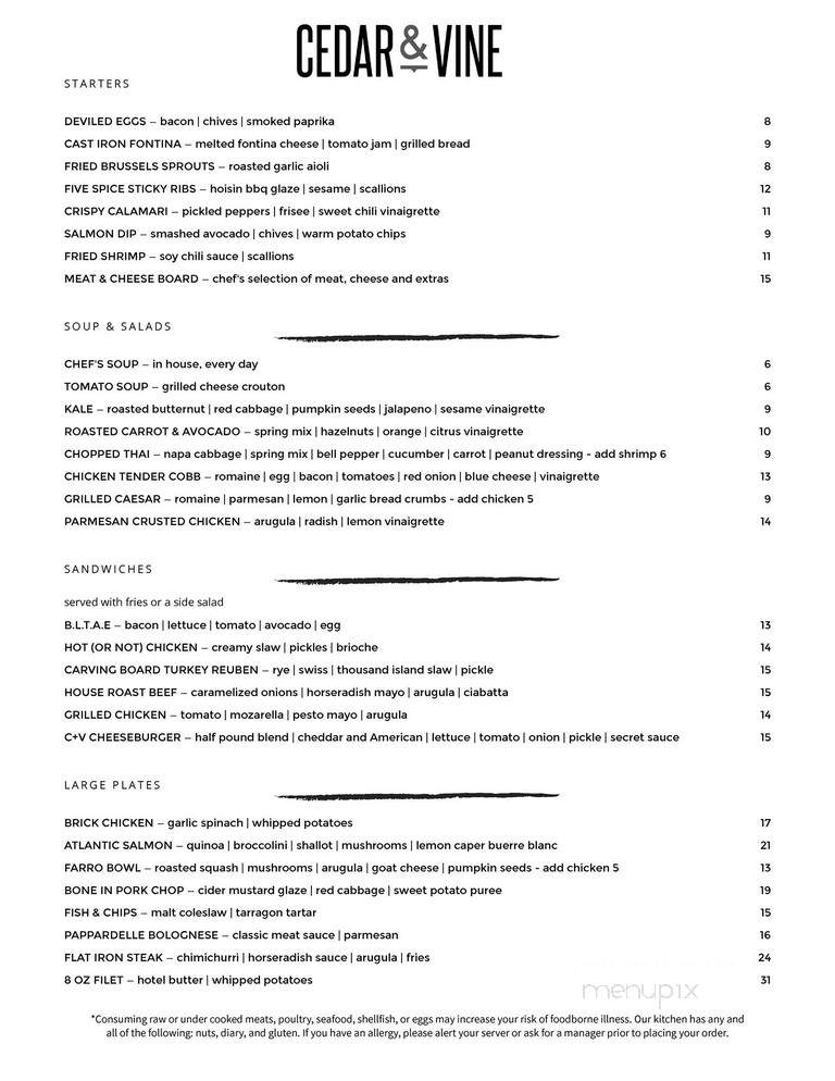 Cedar & Vine - Dallas, TX menu_pic