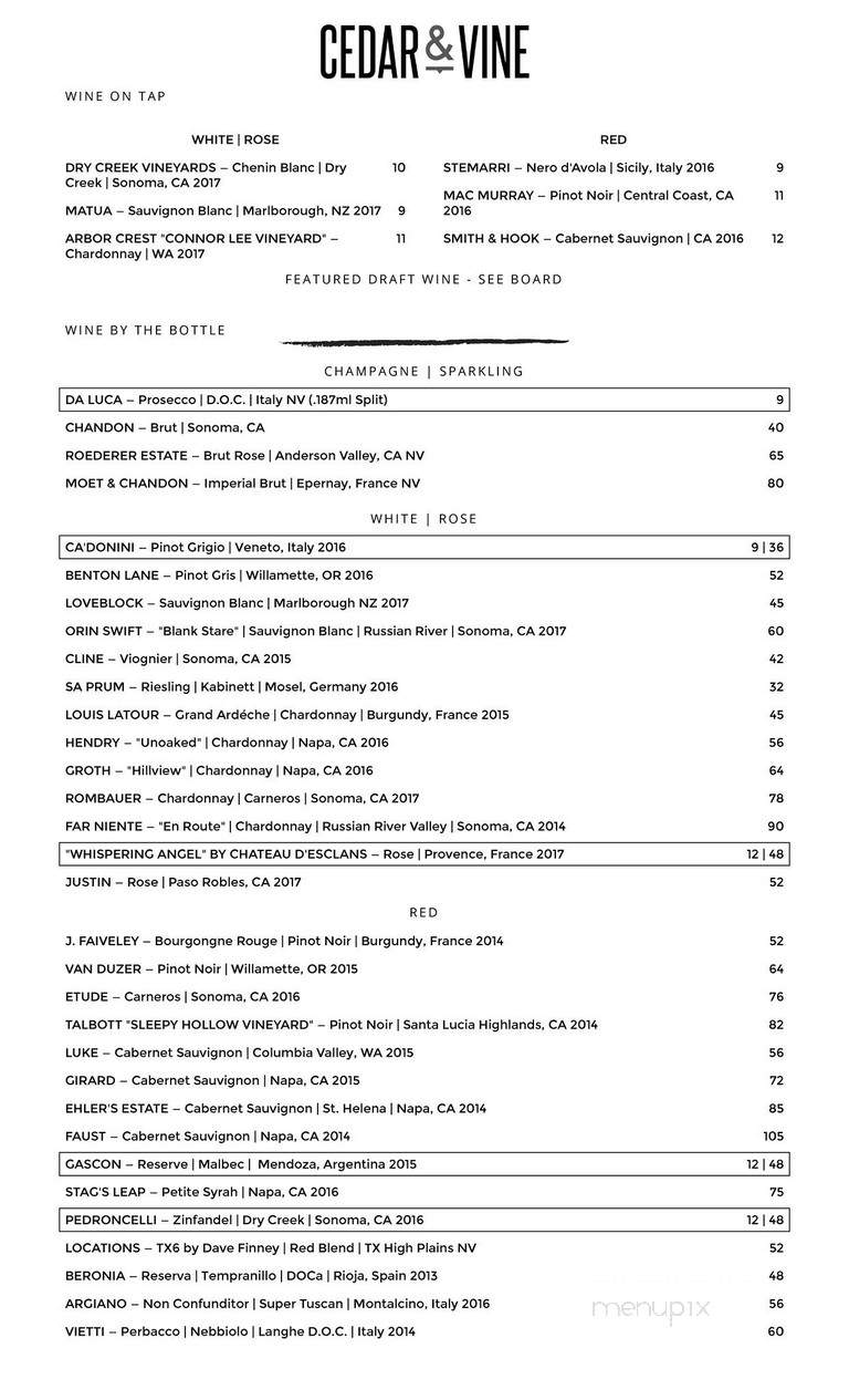 Cedar & Vine - Dallas, TX menu_pic