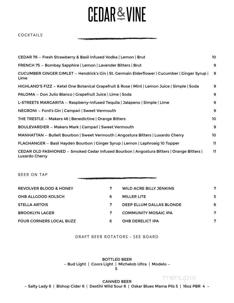 Cedar & Vine - Dallas, TX menu_pic