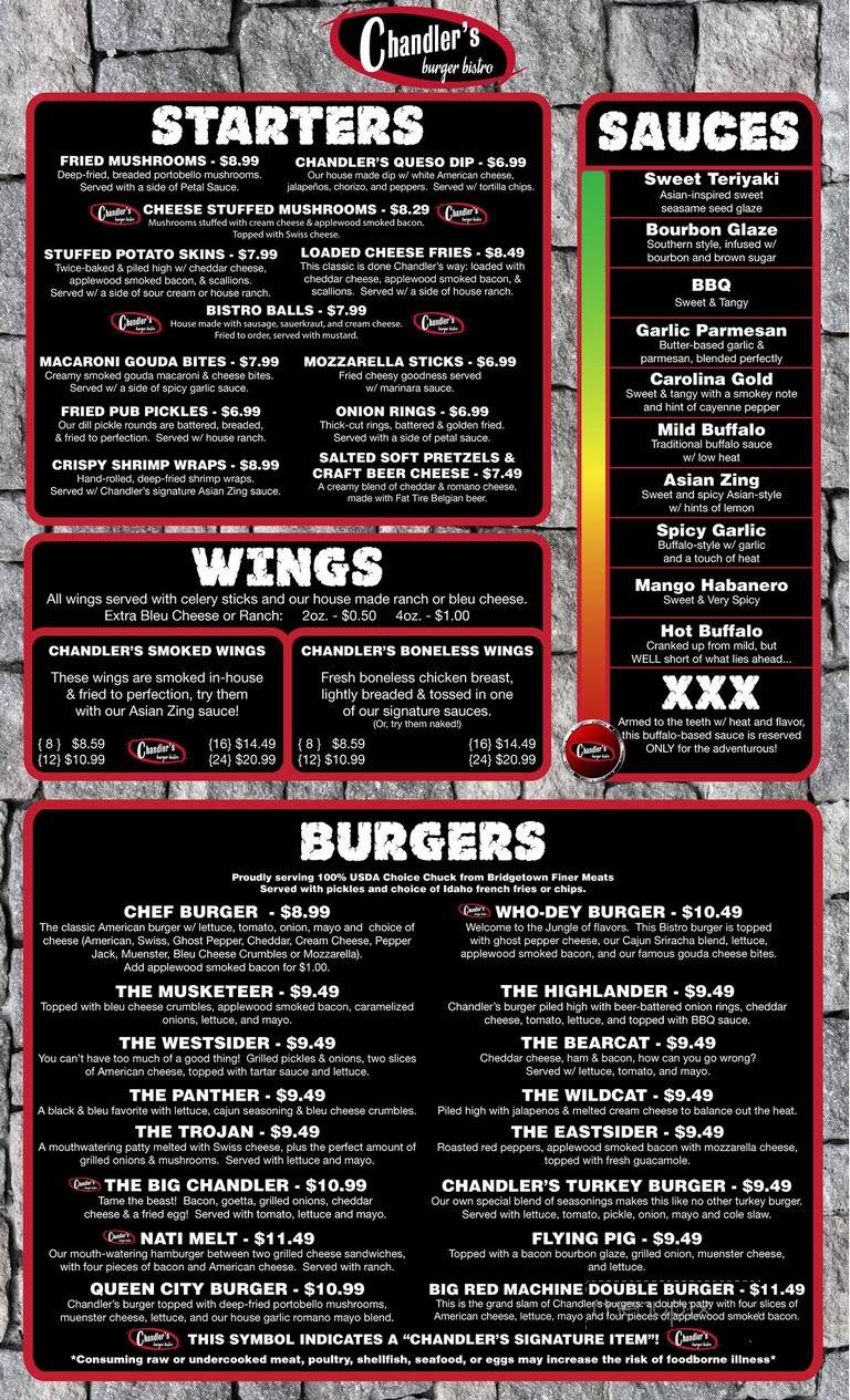 Chandler's Burger Bistro - Harrison, OH menu_pic