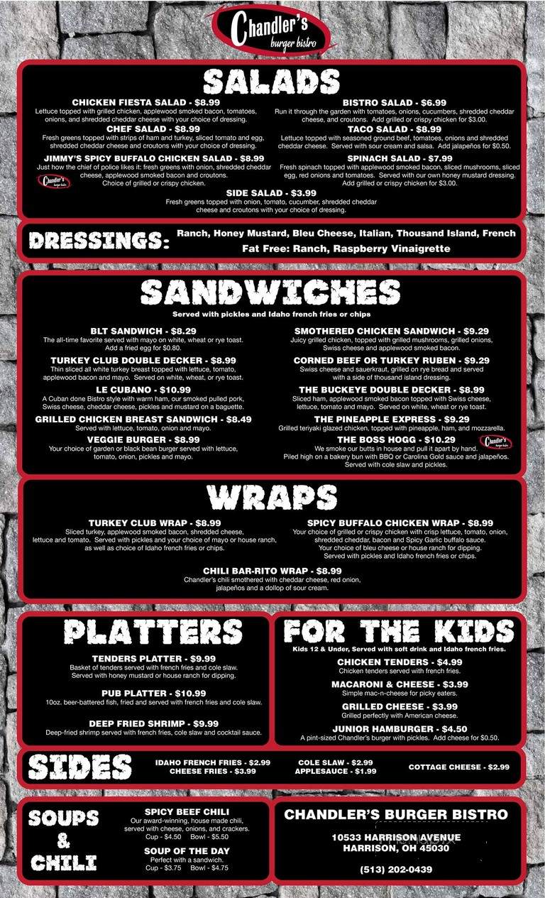 Chandler's Burger Bistro - Harrison, OH menu_pic