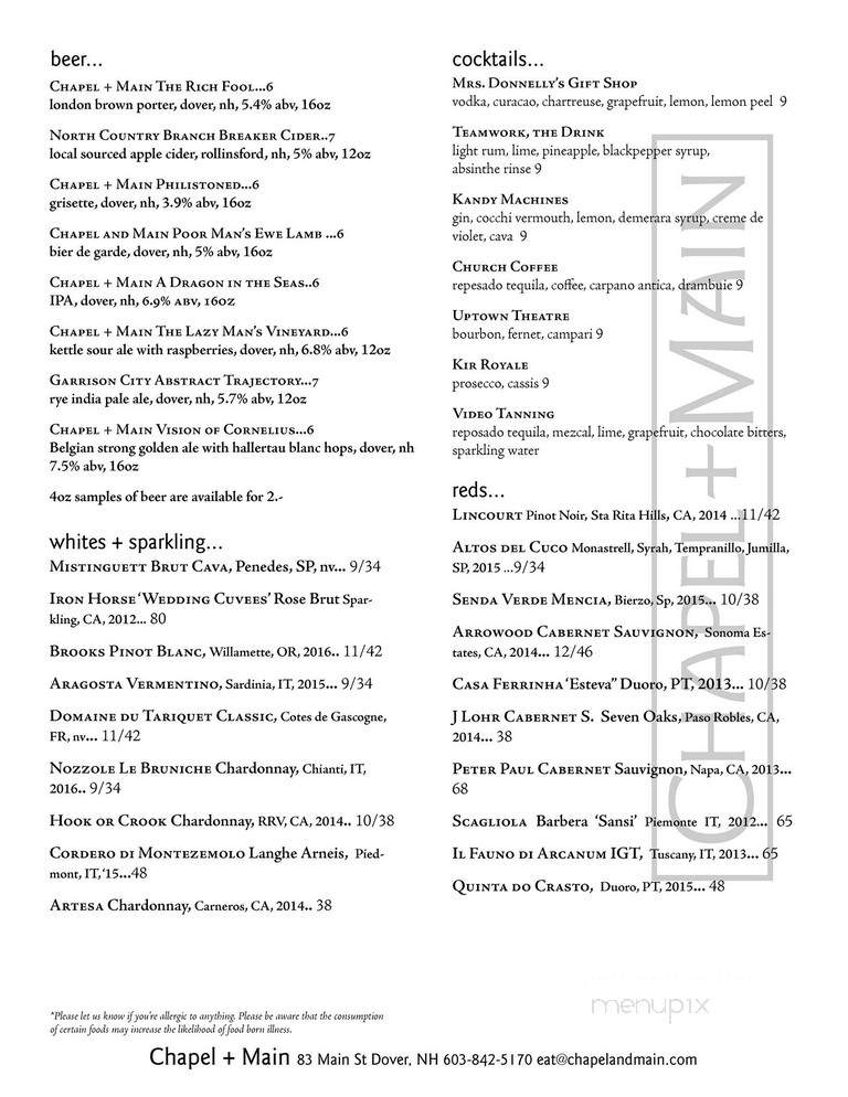 Chapel + Main - Dover, NH menu_pic
