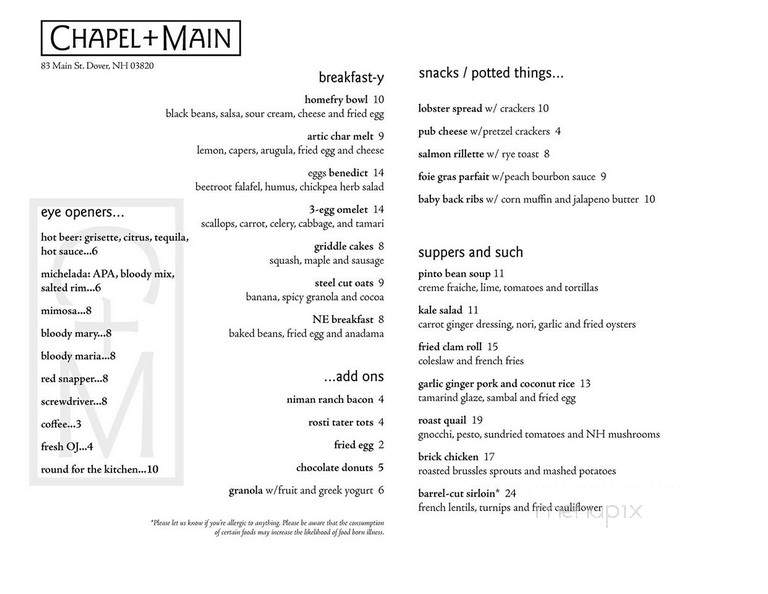 Chapel + Main - Dover, NH menu_pic