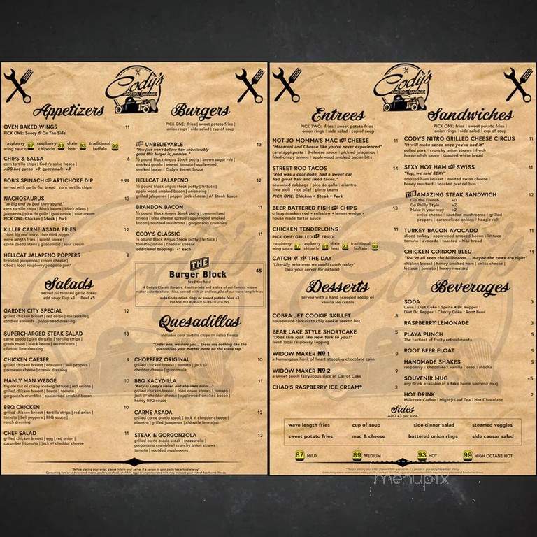 Cody's Gastro Garage - Garden City, UT menu_pic